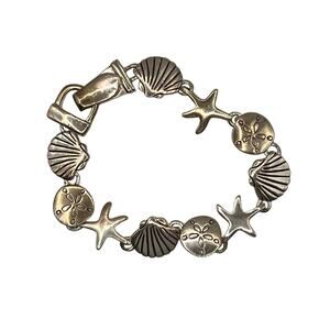 Vintage Nautical Bracelet - Silver Plated Seashells - Starfish - Sand Dollars
